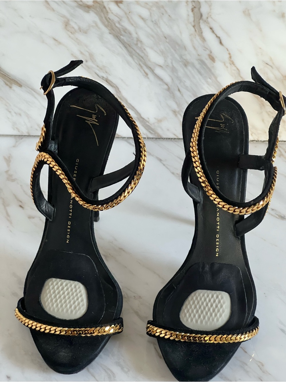 Giuseppe Zanotti Heels Black Suede Gold Chain Ankle Stiletto EU38.5 - Picture 7 of 8
